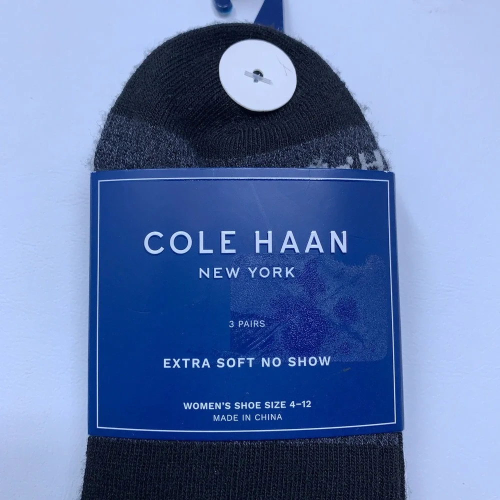 Cole Haan Womens 4-12 Black Assorted Extra Soft No Show Socks 3 Pairs MW2377